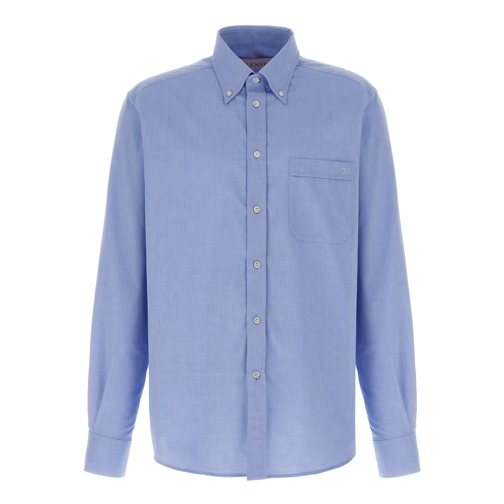 Valentino Garavani Men's Blue Cotton Oxford Shirt With Vlogo Embroidery