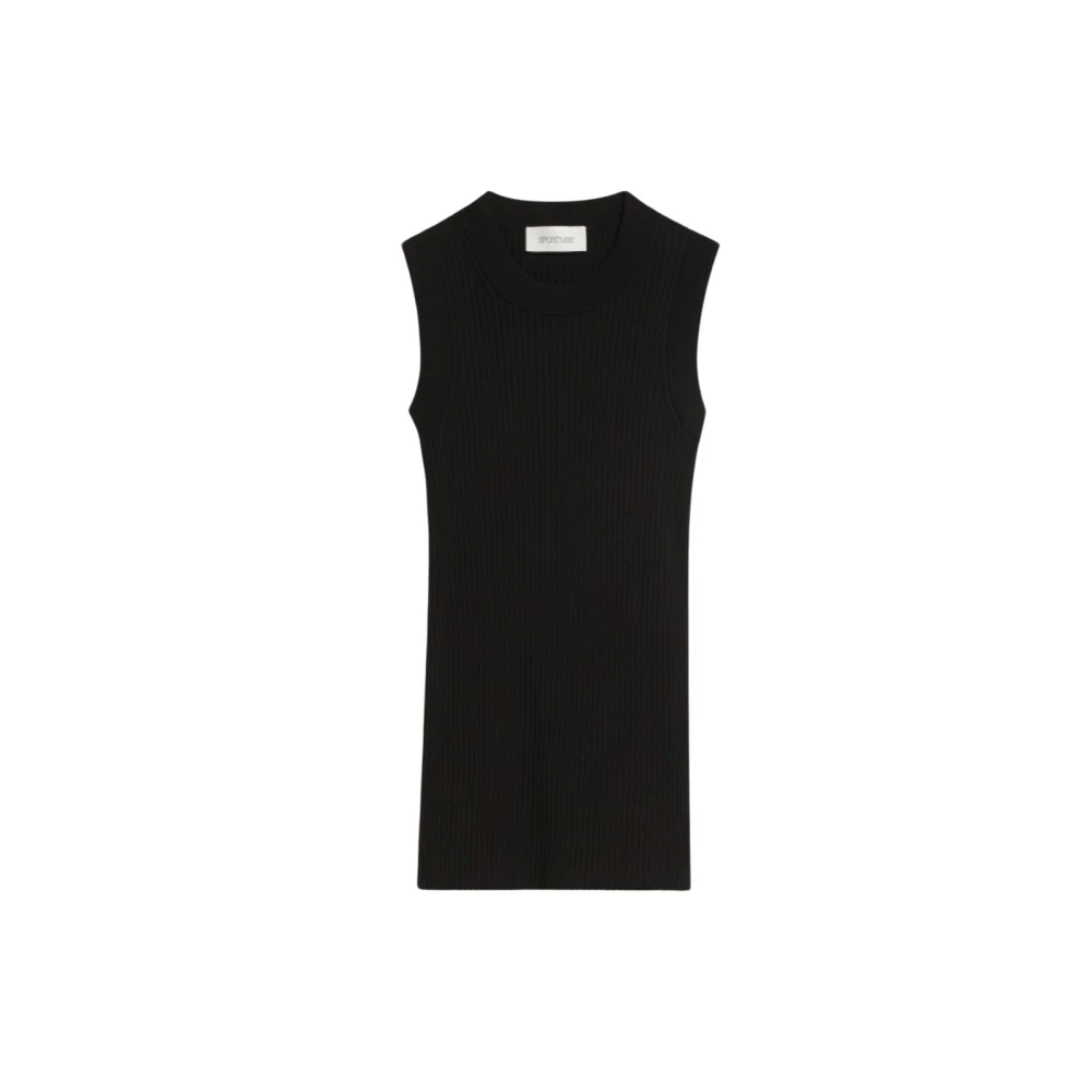 SPORTMAX Geribbelde Katoenen Mouwloze Top Black Dames