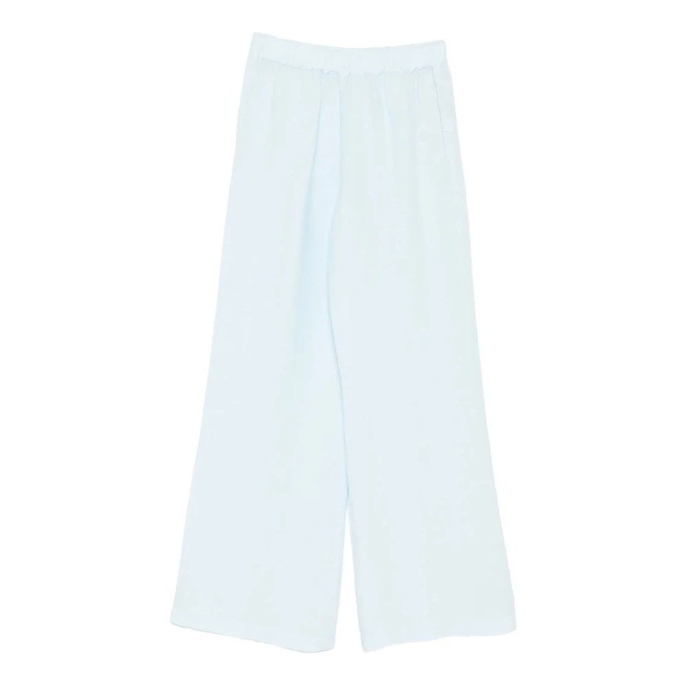 120% Lino Blue Relaxed Drawstring Linen Trousers - Female - Wide Trousers - 2XS - Trousers