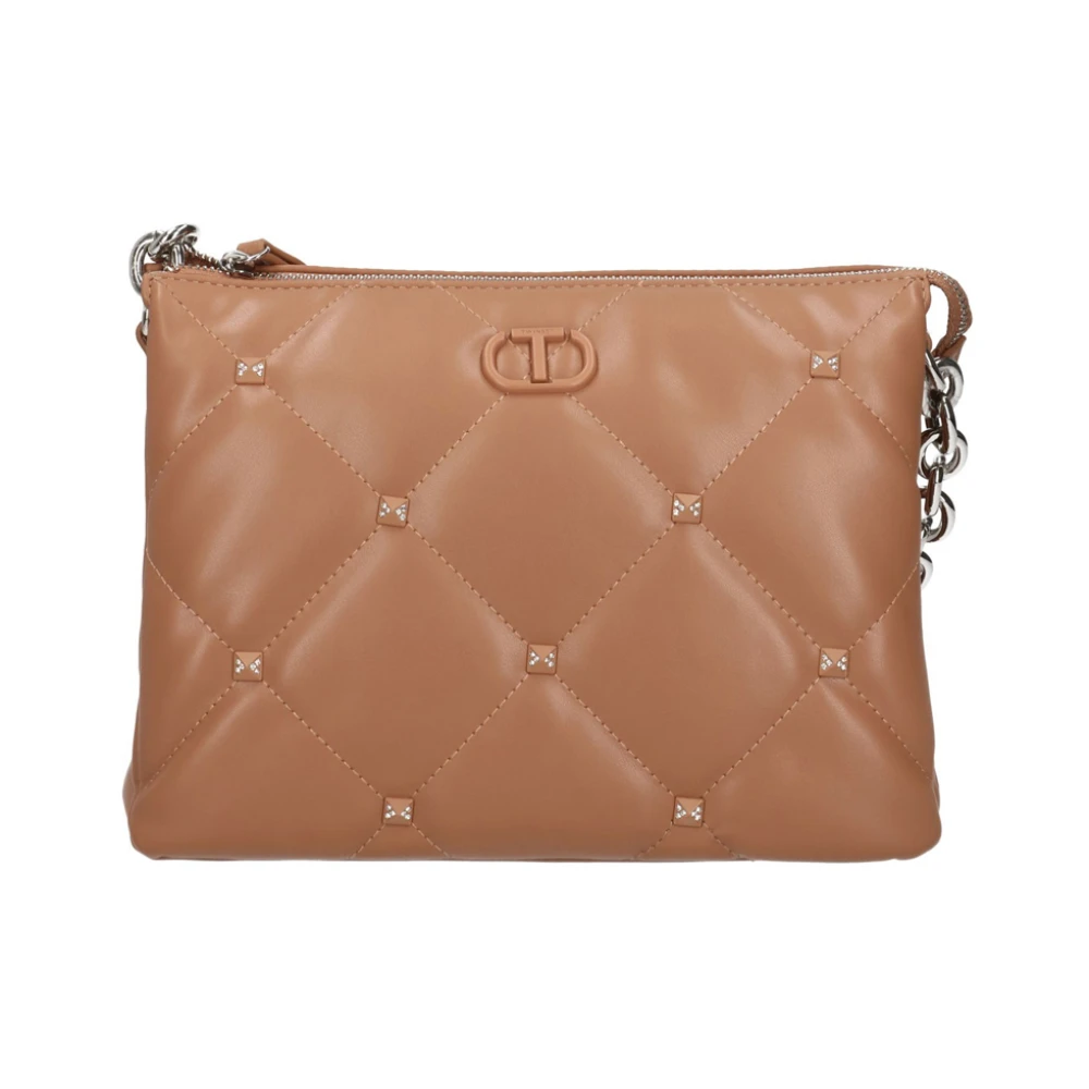 Twinset Beige Gewatteerde Schoudertas met Strass Brown Dames