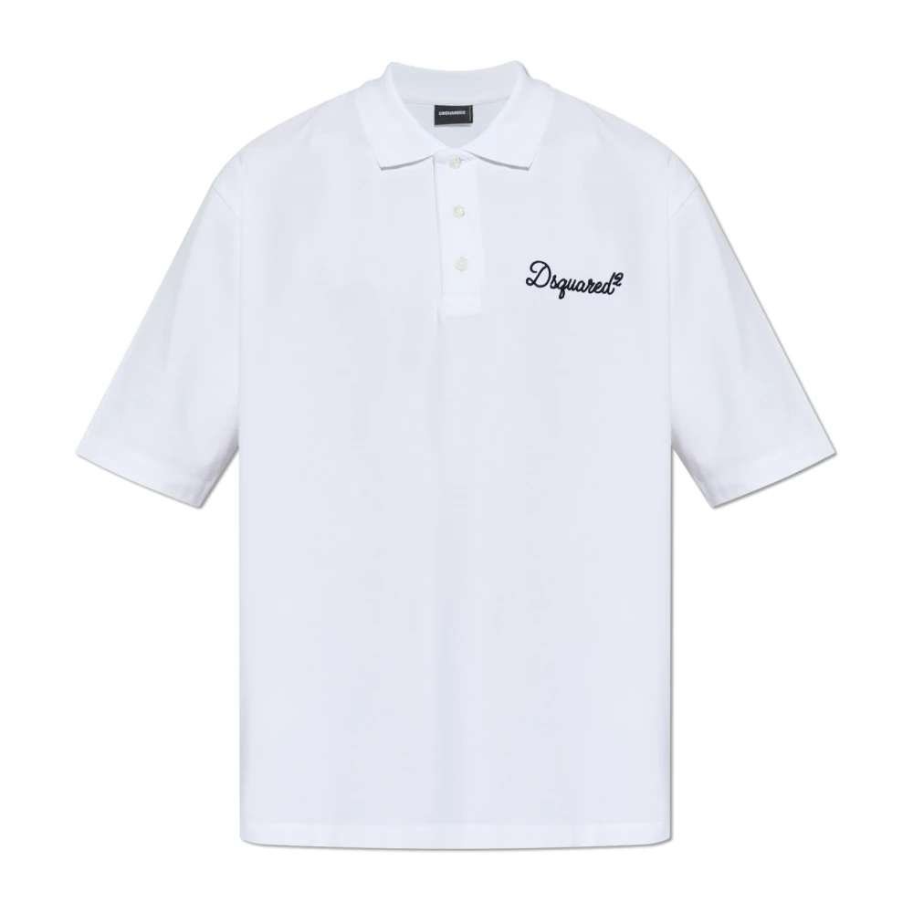 Dsquared2 White Polo Shirts, Male, Xl, Polo Shirt With Embroidered Logo