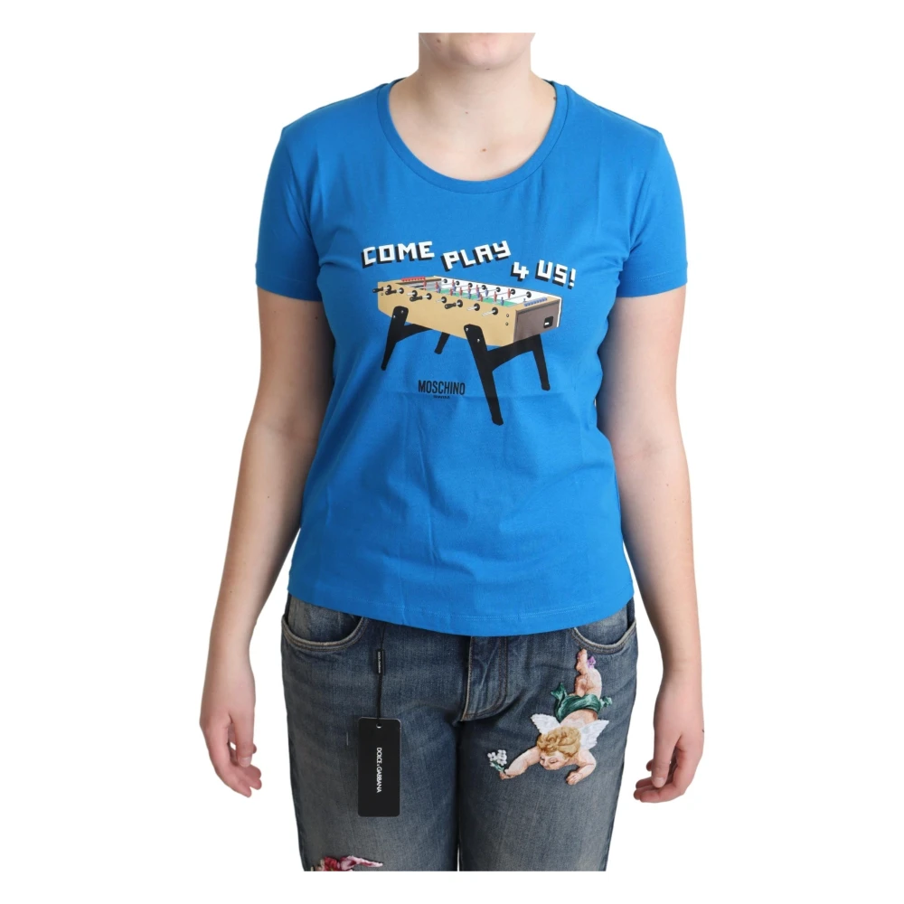 Moschino Women's Blue T-Shirts, M, Round Neck Short Sleeve T-Shirt