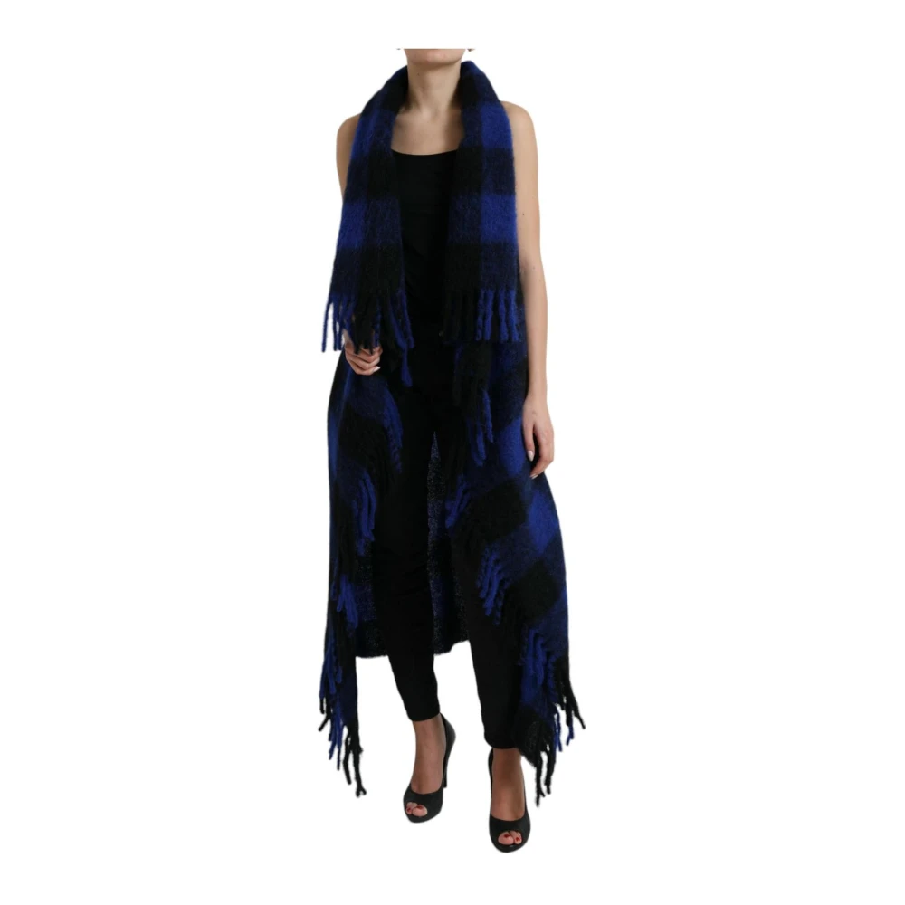 Dolce & Gabbana Women's Blue Cardigans, S, Buffalo Check Poncho Coat Jumper