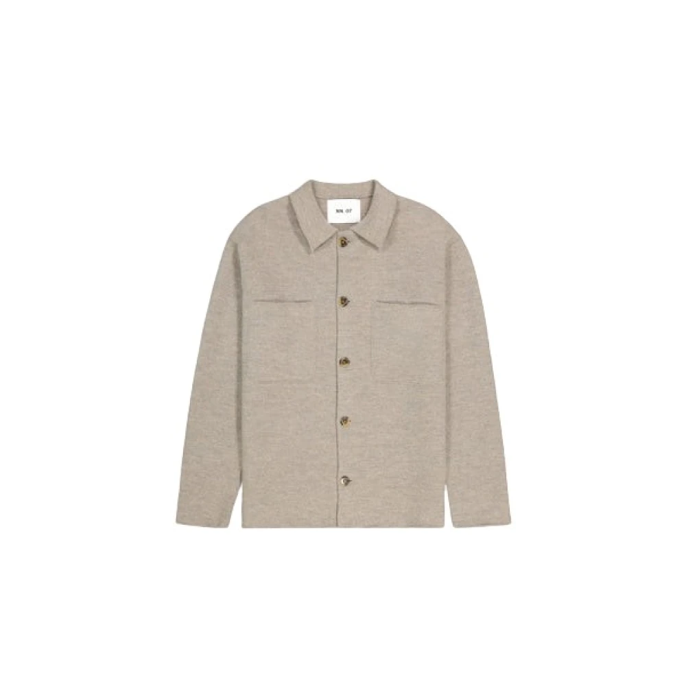 Nn07 Gekookte wol overshirt in khaki beige Gray Heren