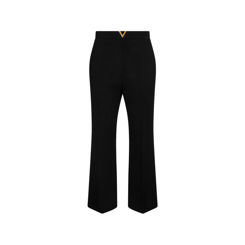 Valentino Garavani Women's Black V-Detail Wool Crepe Trousers