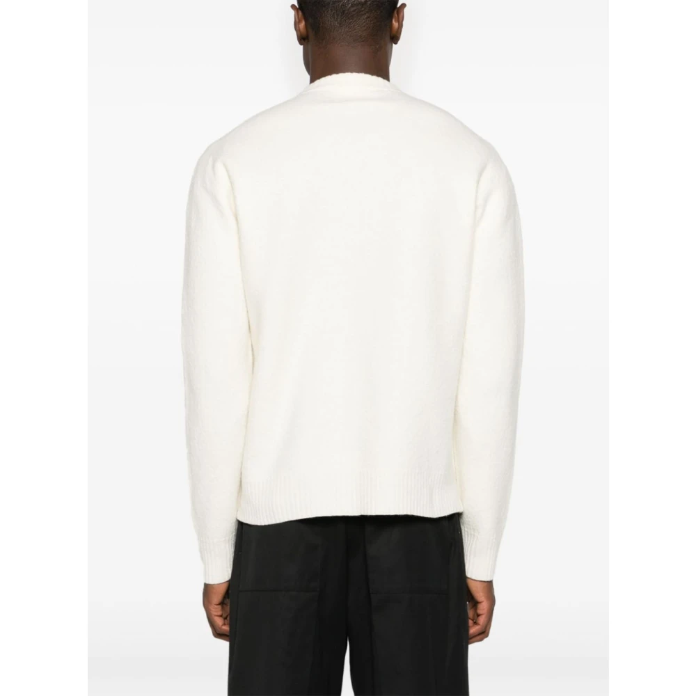 Jil Sander Merino Boiled Wool Crew-Neck Sweater White Heren