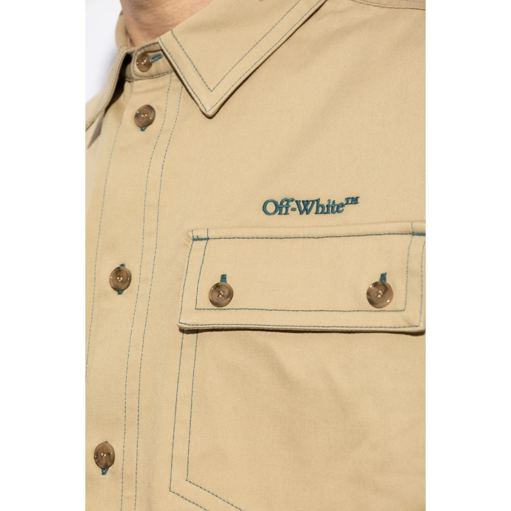 Off White Overhemd met geborduurd logo Beige Heren