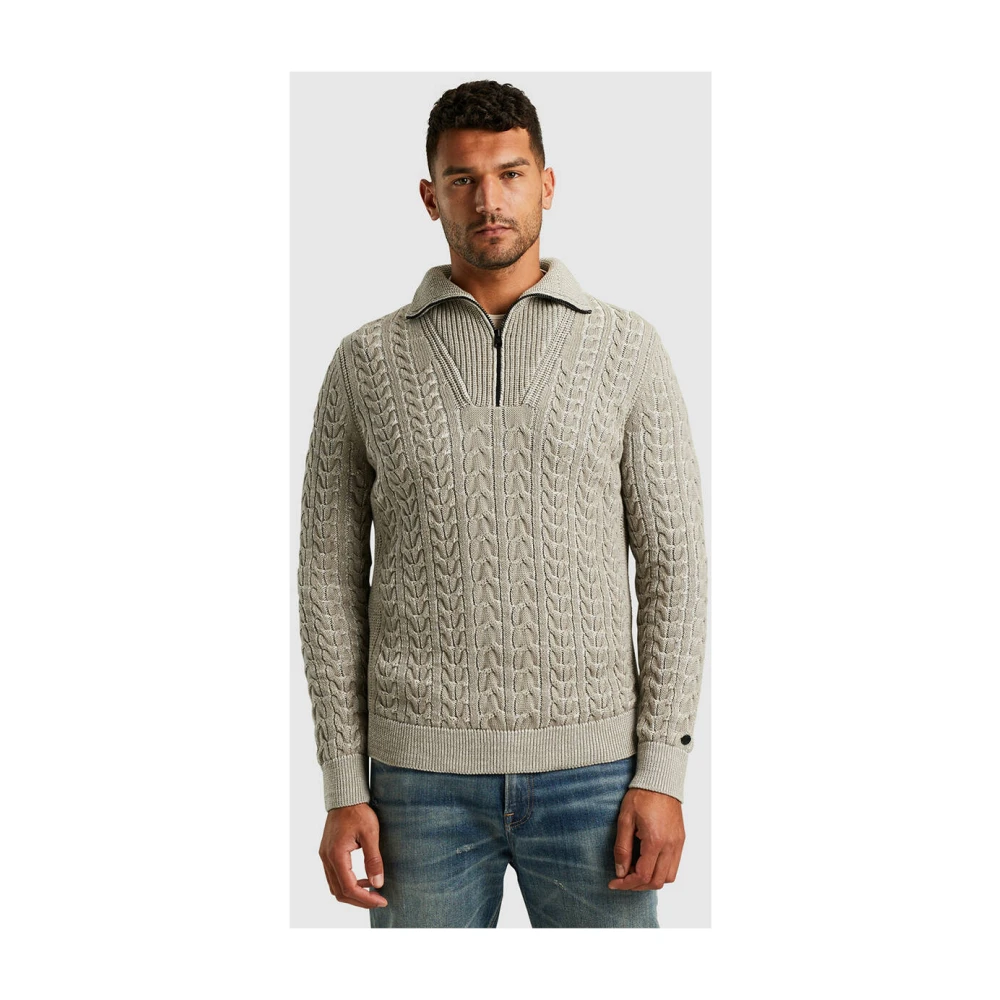 Cast Iron Half Zip Pullover Katoen Geplateerd Beige Heren