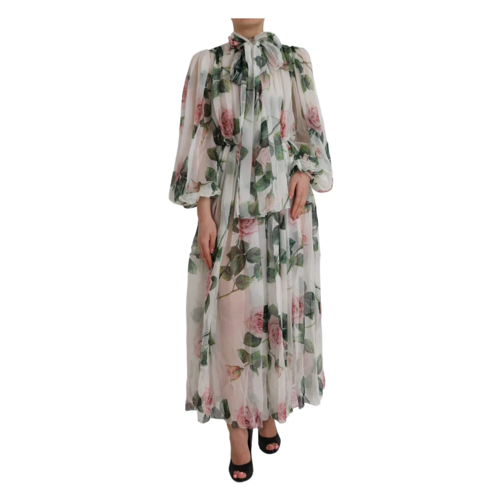 Dolce & Gabbana Zijden Bloemenprint Maxi Jurk Multicolor Dames