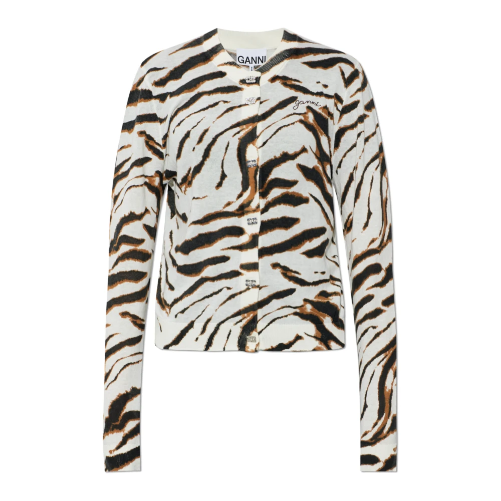 Ganni Animal Print Cardigan - Female - Cardigans - Beige - Xs - Knitwear