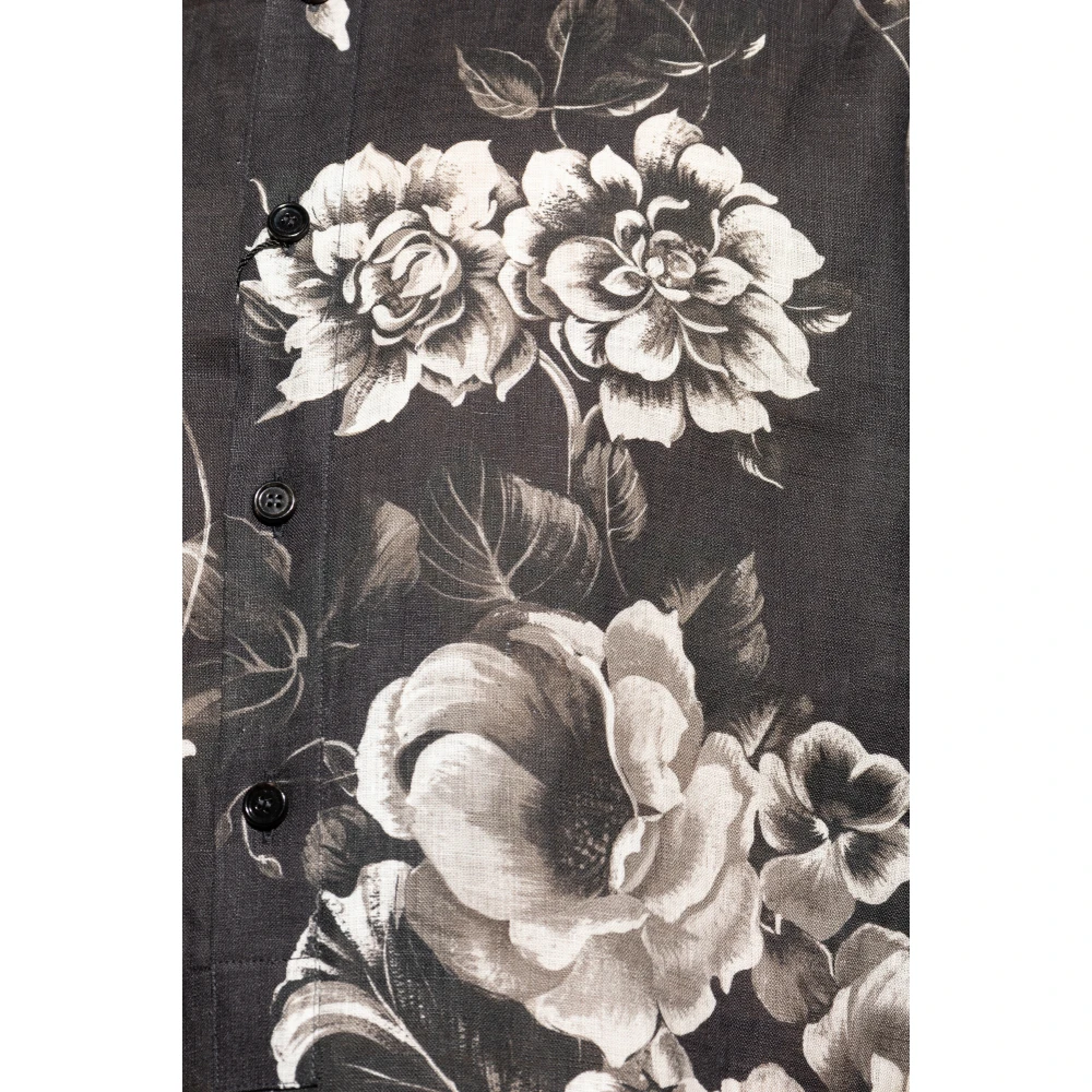 Dolce & Gabbana Linnen shirt met bloemenpatroon Black Heren