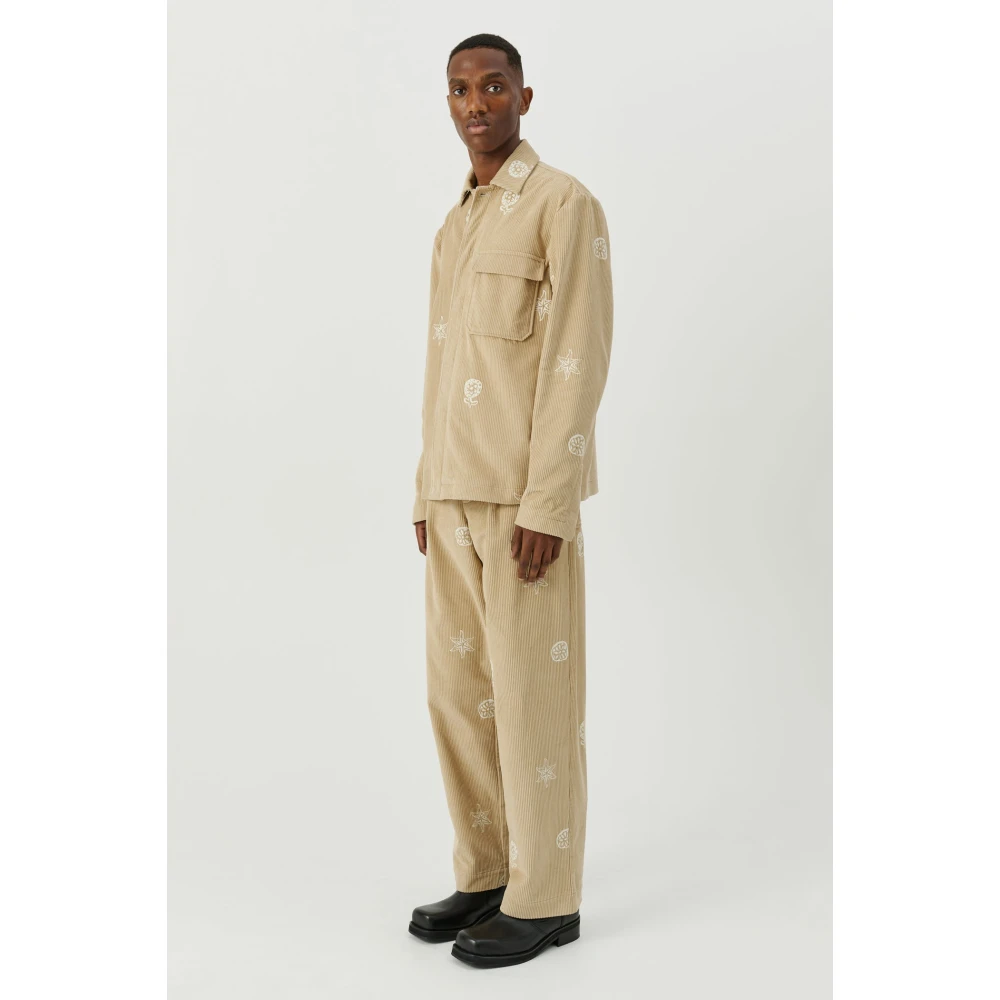 Soulland Geborduurde Corduroy Overshirt Beige Heren