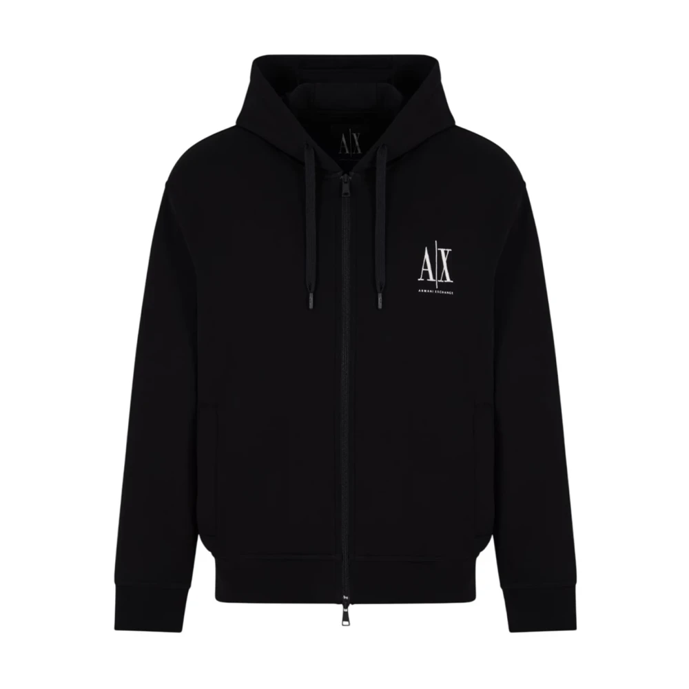 Armani Exchange Hoodie met rits en minimalistisch design Black Heren