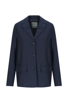 Marinblå Pinstripad Enkelknäppt Blazer
