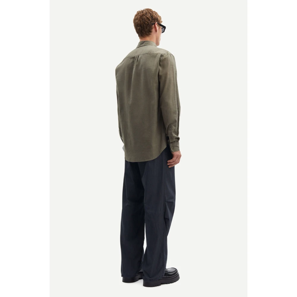 Samsøe Linnenmix Shirt met Lange Mouwen Green Heren