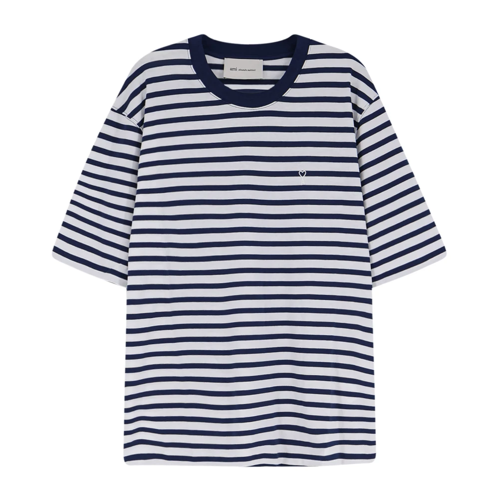 Ami Paris Men's Multicolor T-Shirts, Xl, Quota Short-Sleeve Boxy Marinière T-Shirt With Ami De Coeur Patch