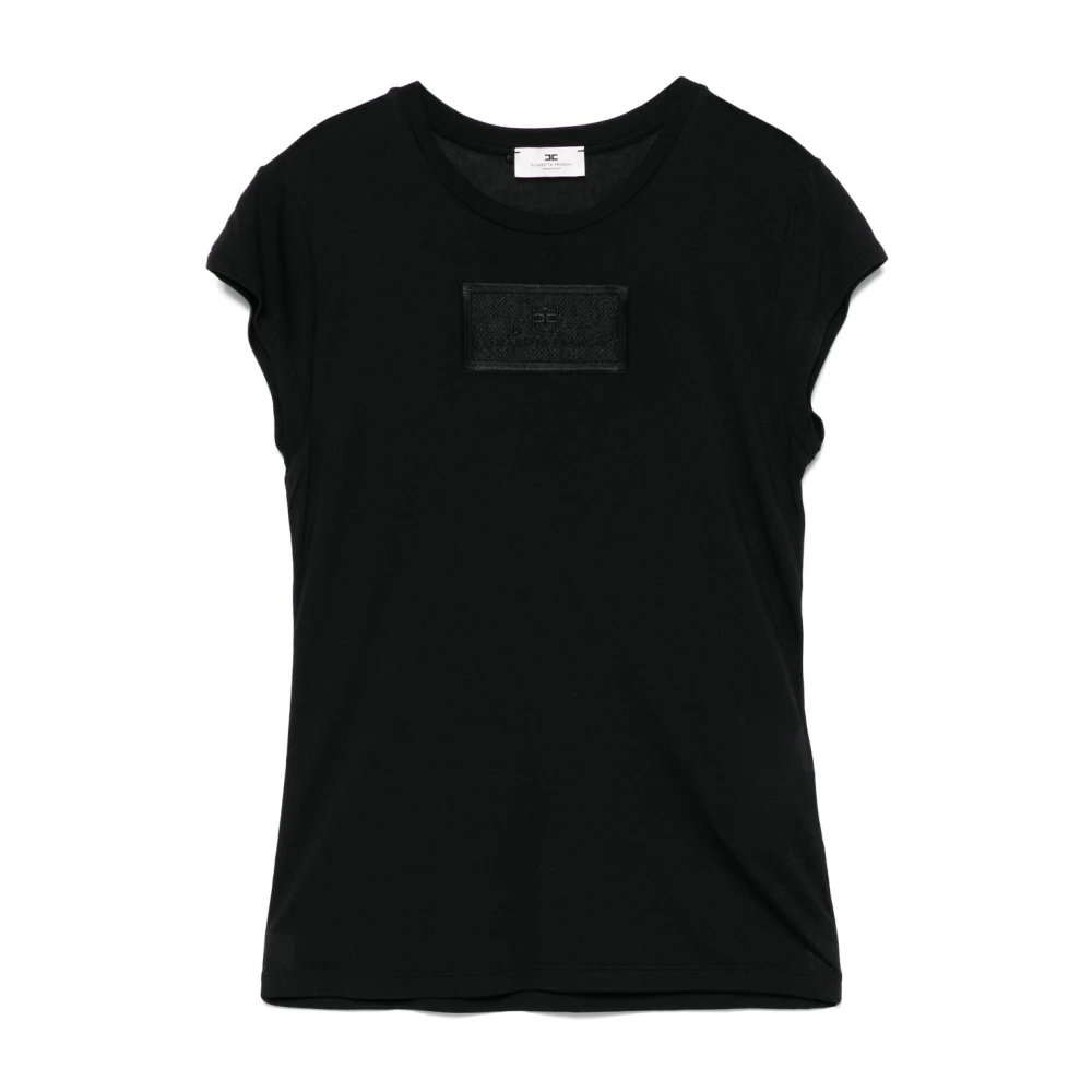 Elisabetta Franchi Zwarte Crew Neck T-shirts en Polos Black Dames