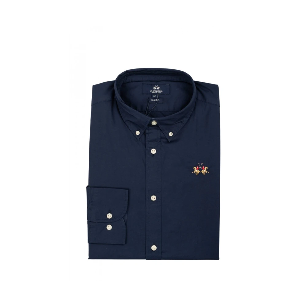 LA MARTINA Basis Blauw Herenoverhemd met Voorlogo Blue Heren