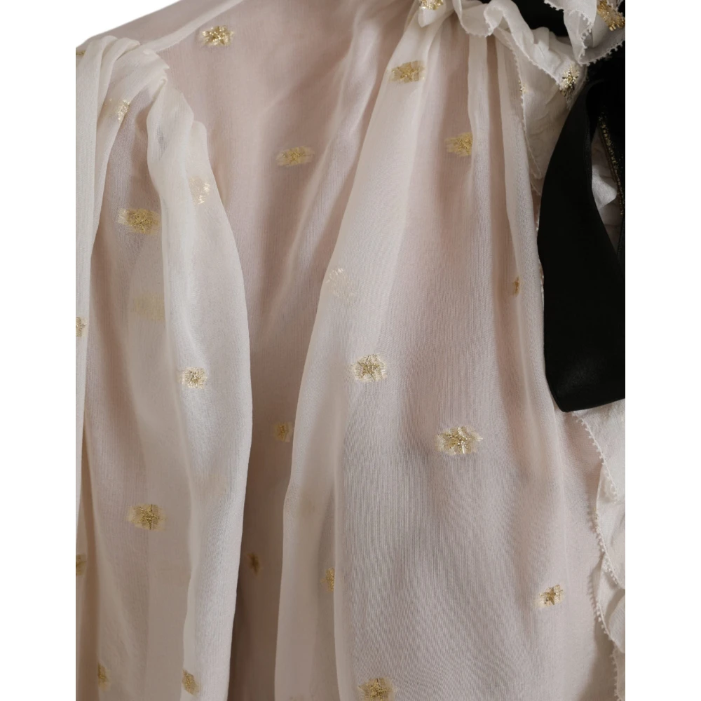 Dolce & Gabbana Off White Zijde Blend Ascot Kraag Blouse Top White Dames