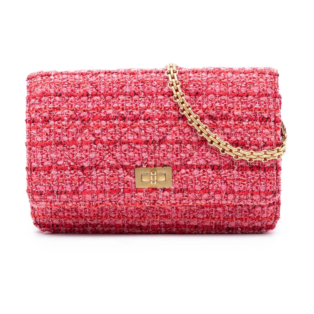 Chanel Vintage Women's Pink Pre-Owned Vintage Tweed Flap Bag With Chain Strap