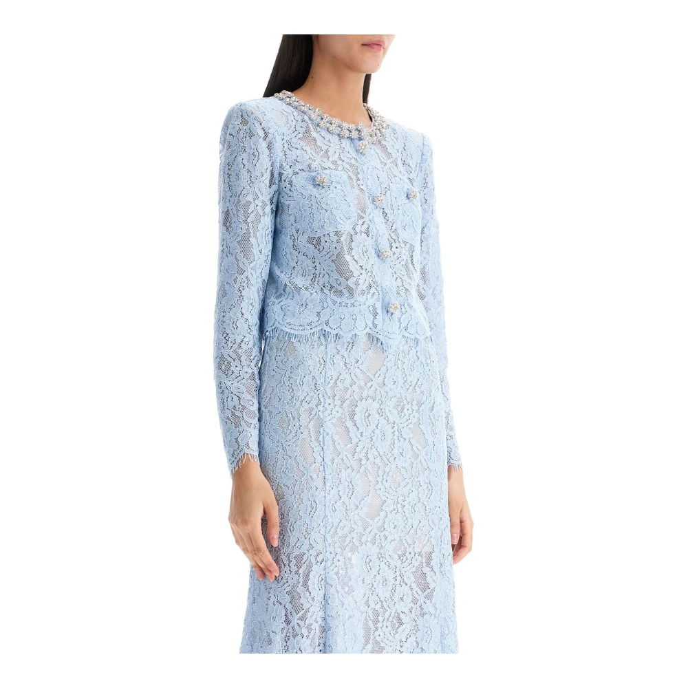 Self Portrait Kanten Juweelknoop Top Vrouwen Blue Dames