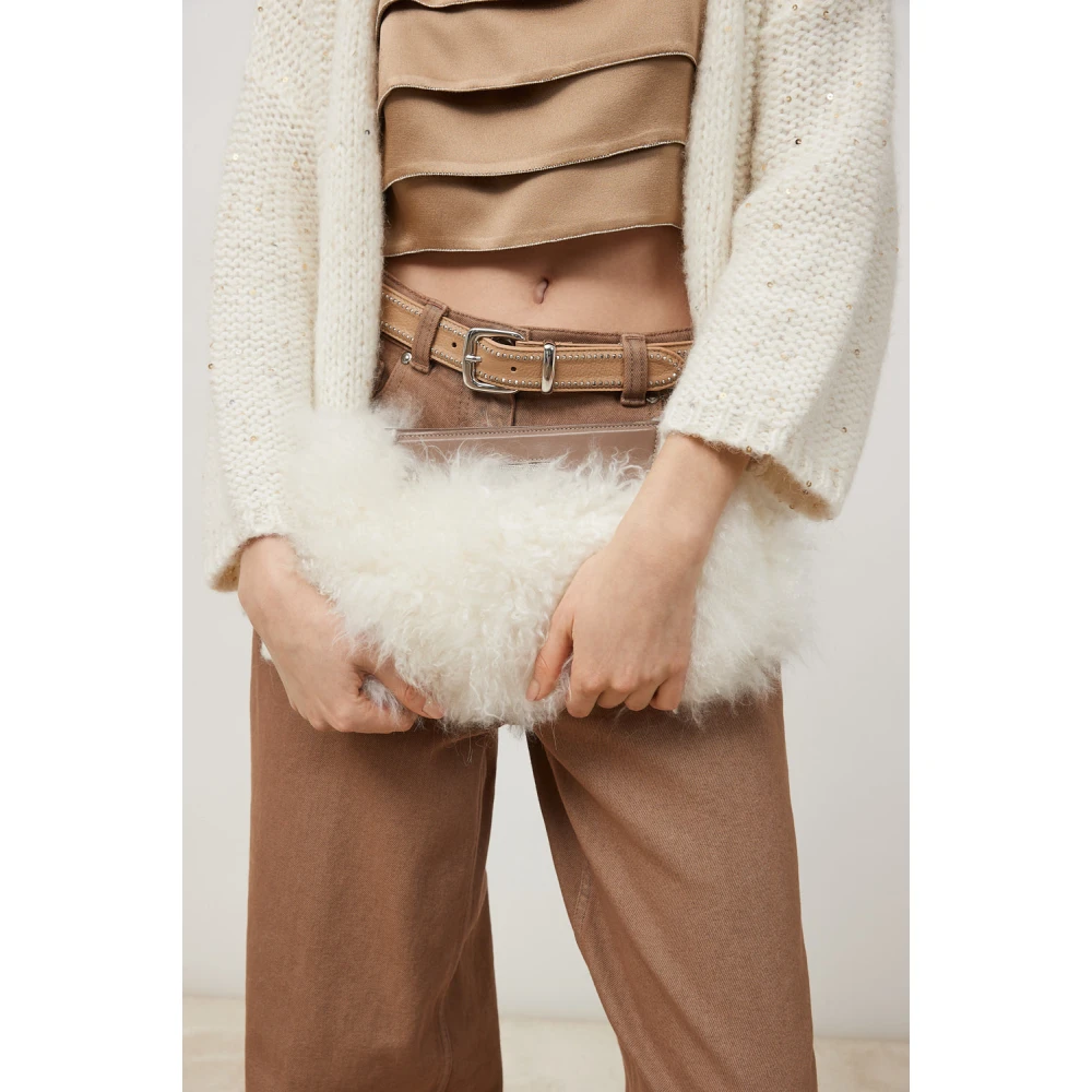 PESERICO Echte bont- en echt leren clutch tas White Dames