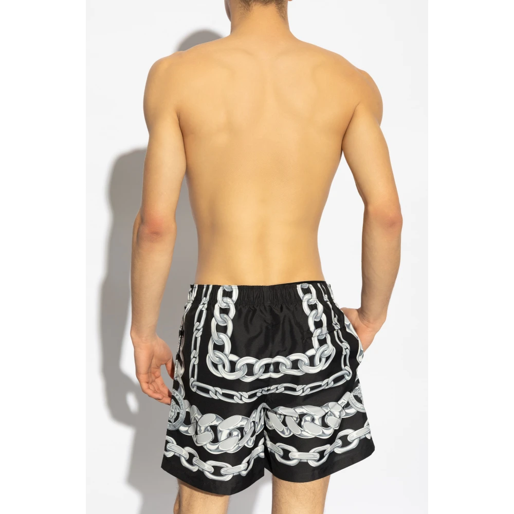 Versace Zwembroek met Medusa Chains-print Black Heren