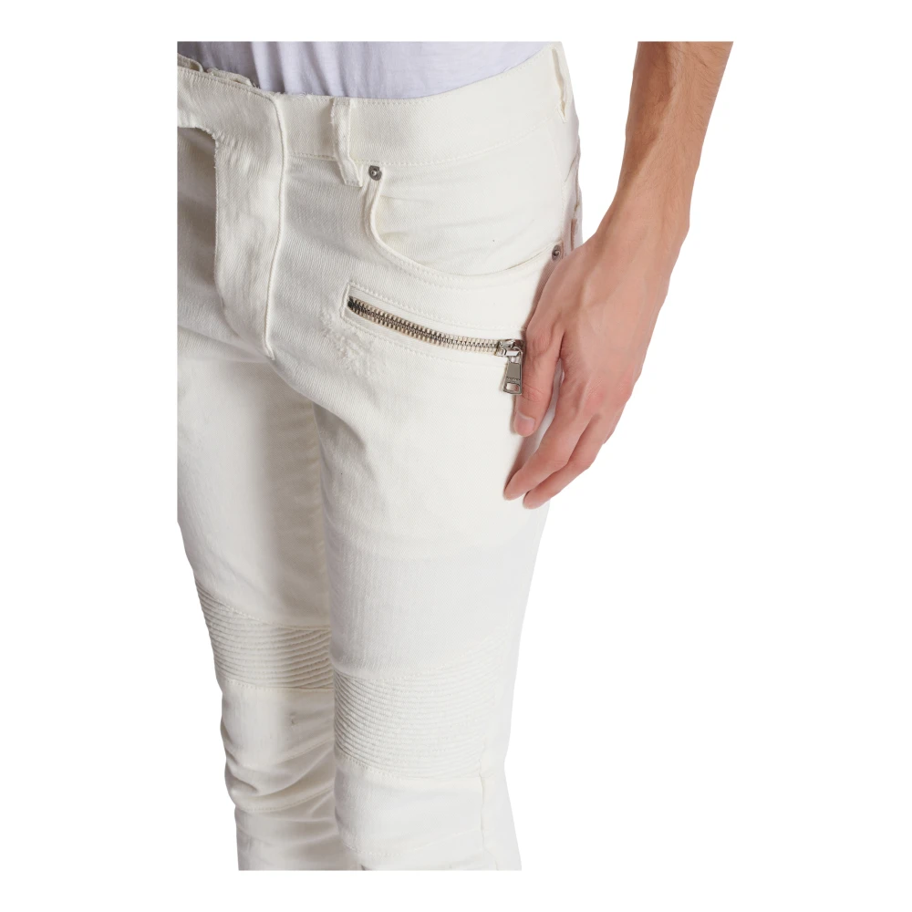 Balmain Biker jeans in wit denim White Heren