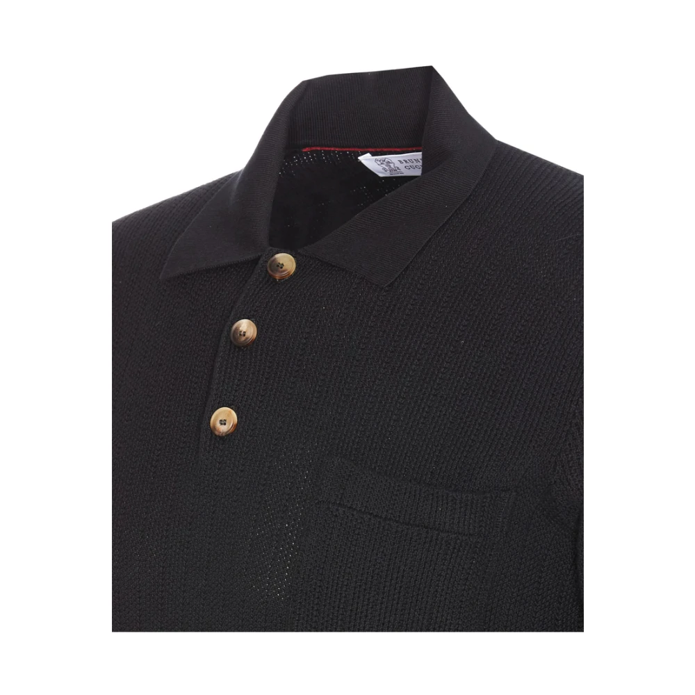 BRUNELLO CUCINELLI Zwarte Polo Kraag Sweater met Borstzak Black Heren