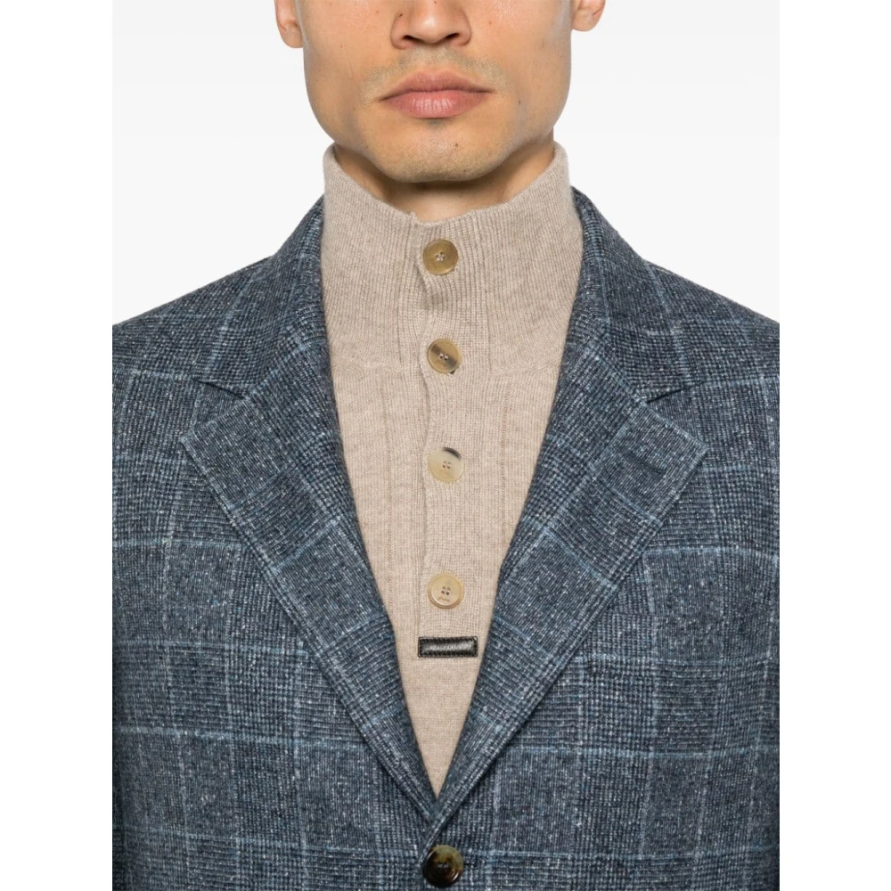 BRUNELLO CUCINELLI Geruite Blazer Met Revers Lange Mouw Blue Heren