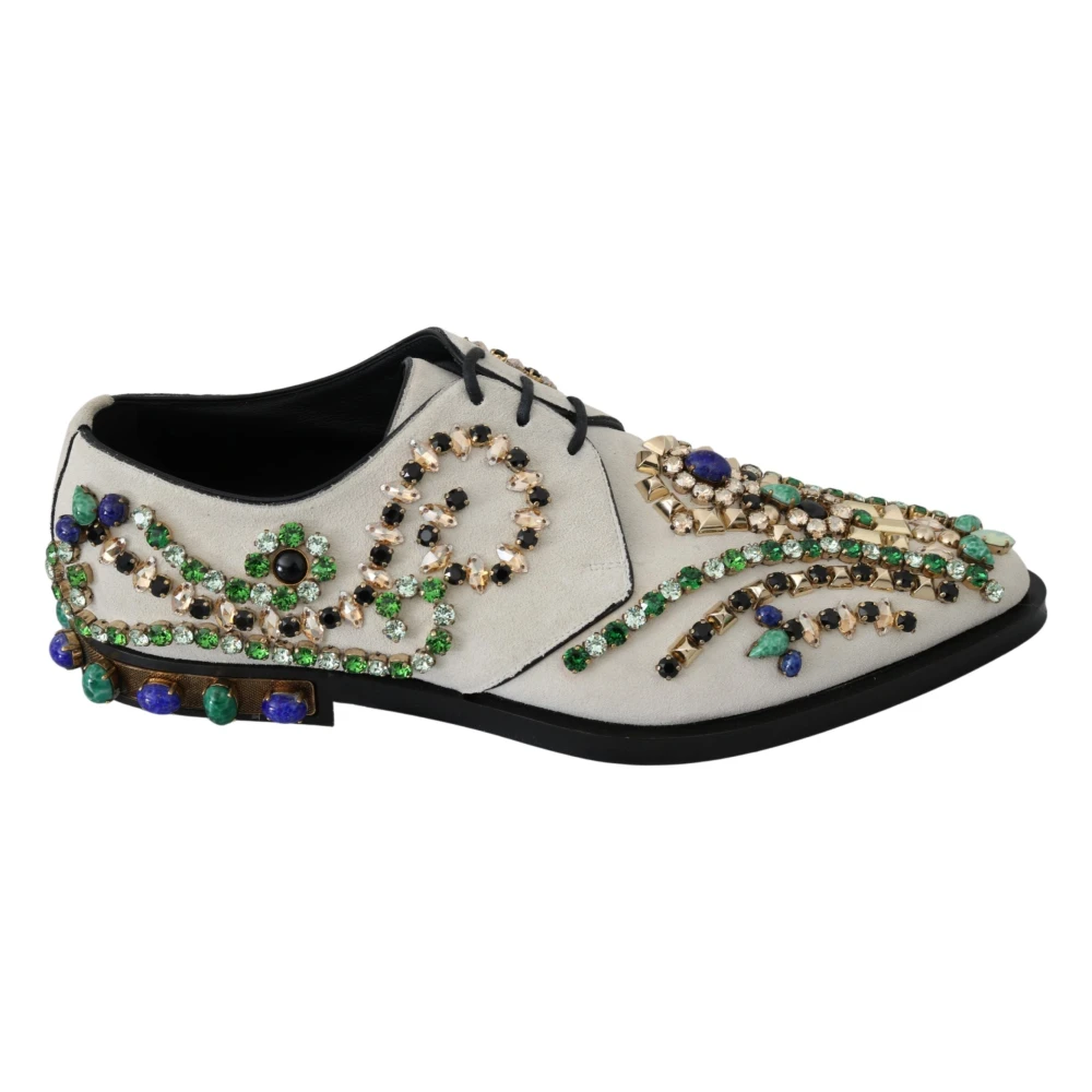Dolce & Gabbana Women's White Crystal Embellished Suede Mules