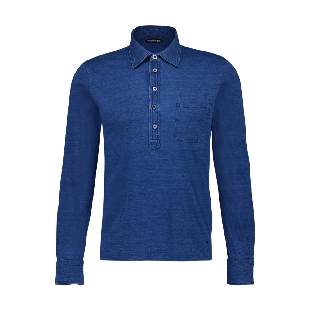 Tom Ford Men's Blue Long Sleeve Cotton Polo