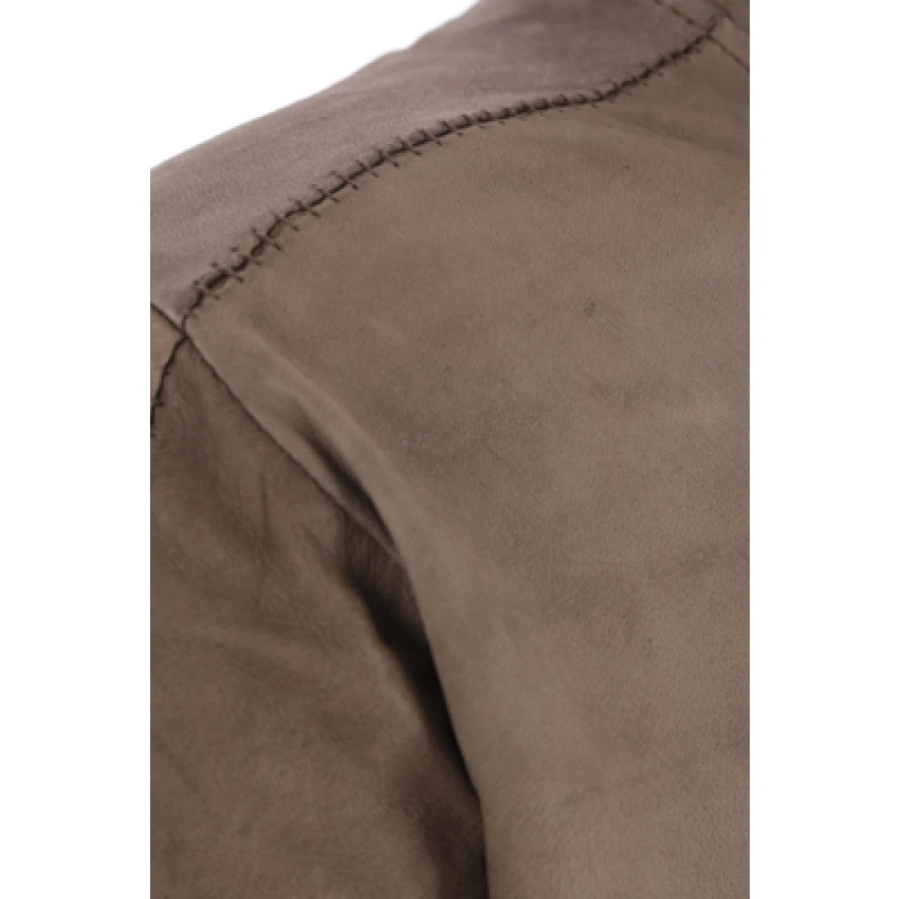 Giorgio Brato Beige Leren Jas met Hoge Kraag en Meerdere Zakken Beige Heren