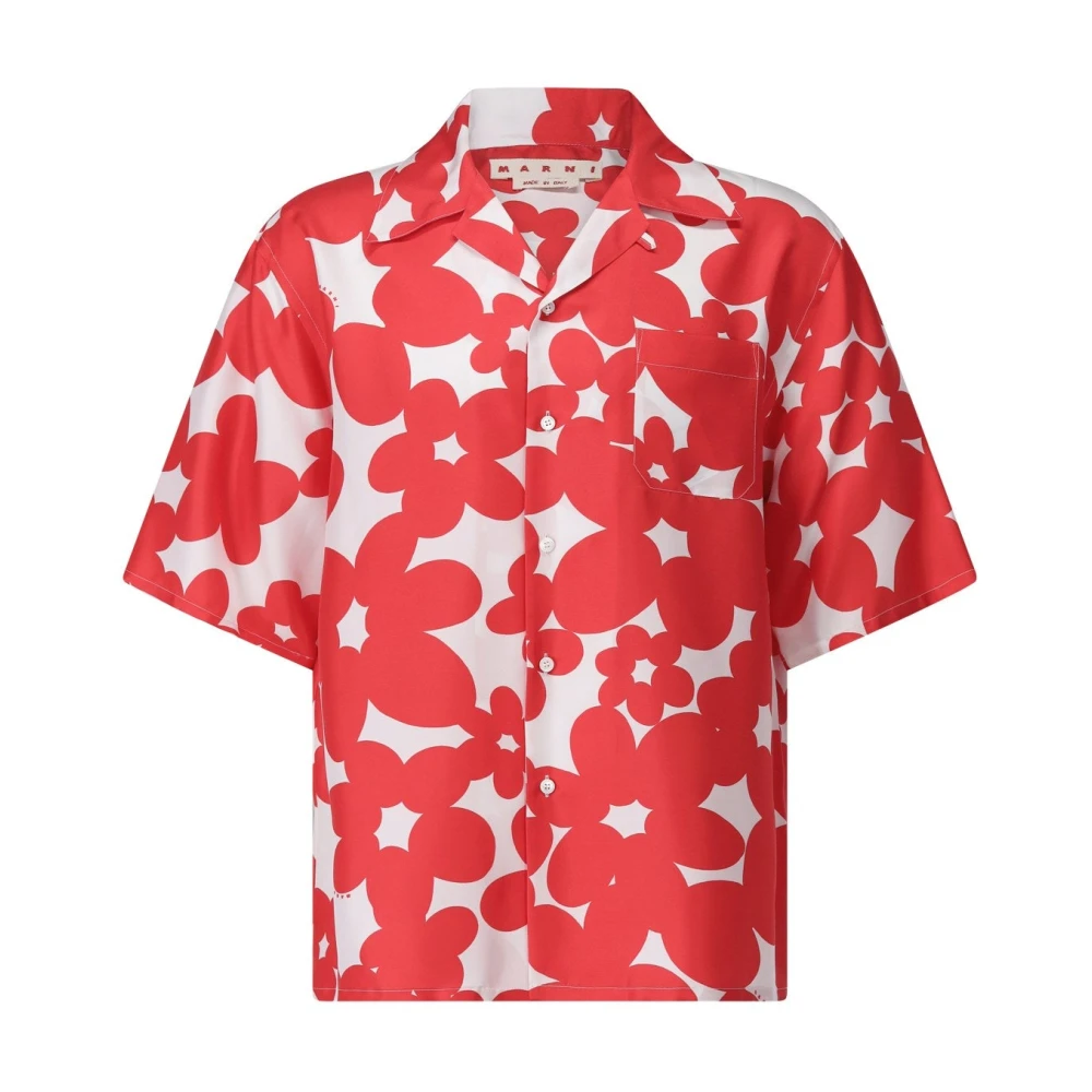 Marni Zijden Korte Mouw Bloemenshirt Red Heren