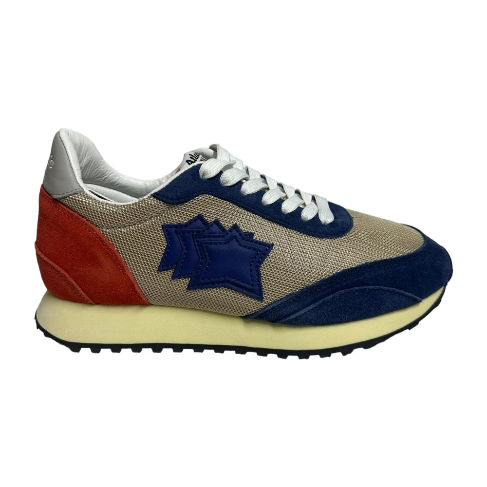 Atlantic stars Beige Canvas Lage Sneaker Blauw Suède Multicolor Heren