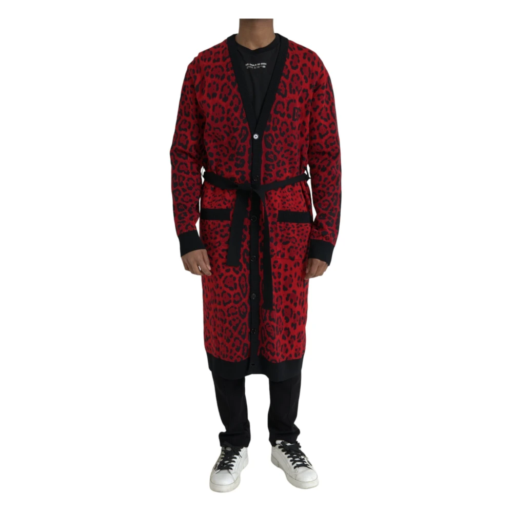 Dolce & Gabbana Rode Luipaard Cardigan Sweater Multicolor Heren
