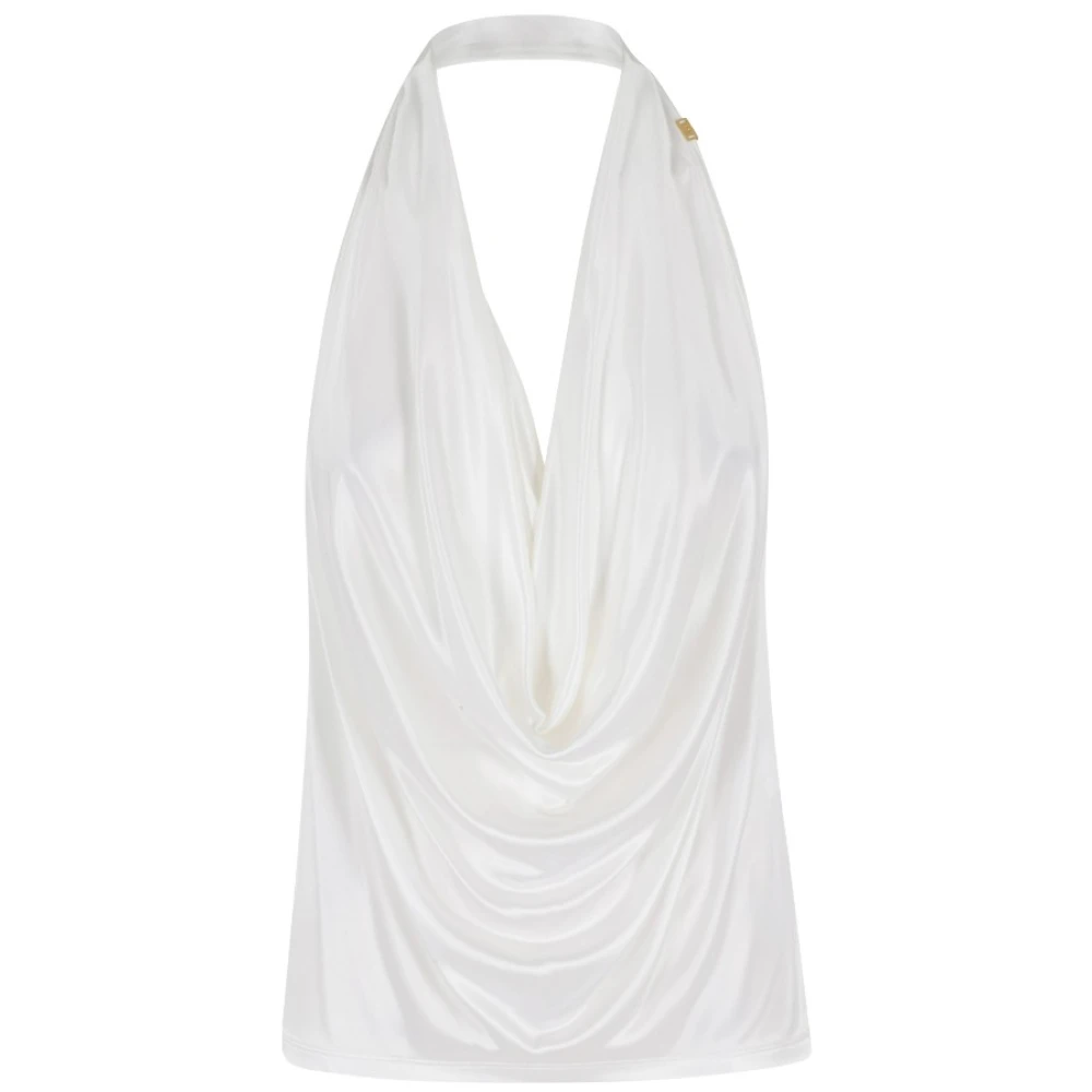Elisabetta Franchi Women's Beige Shiny Viscose Jersey Top - Sleeveless Tops - M - Tops
