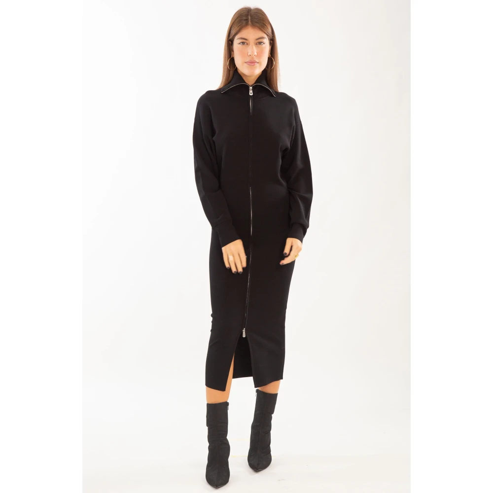 pinko Ritssluiting Gebreide Jurk in Zwart Black Dames