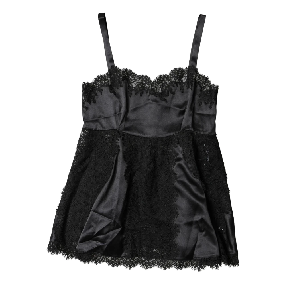 Dolce & Gabbana Women's Black Silk Lace Trim Lingerie Top
