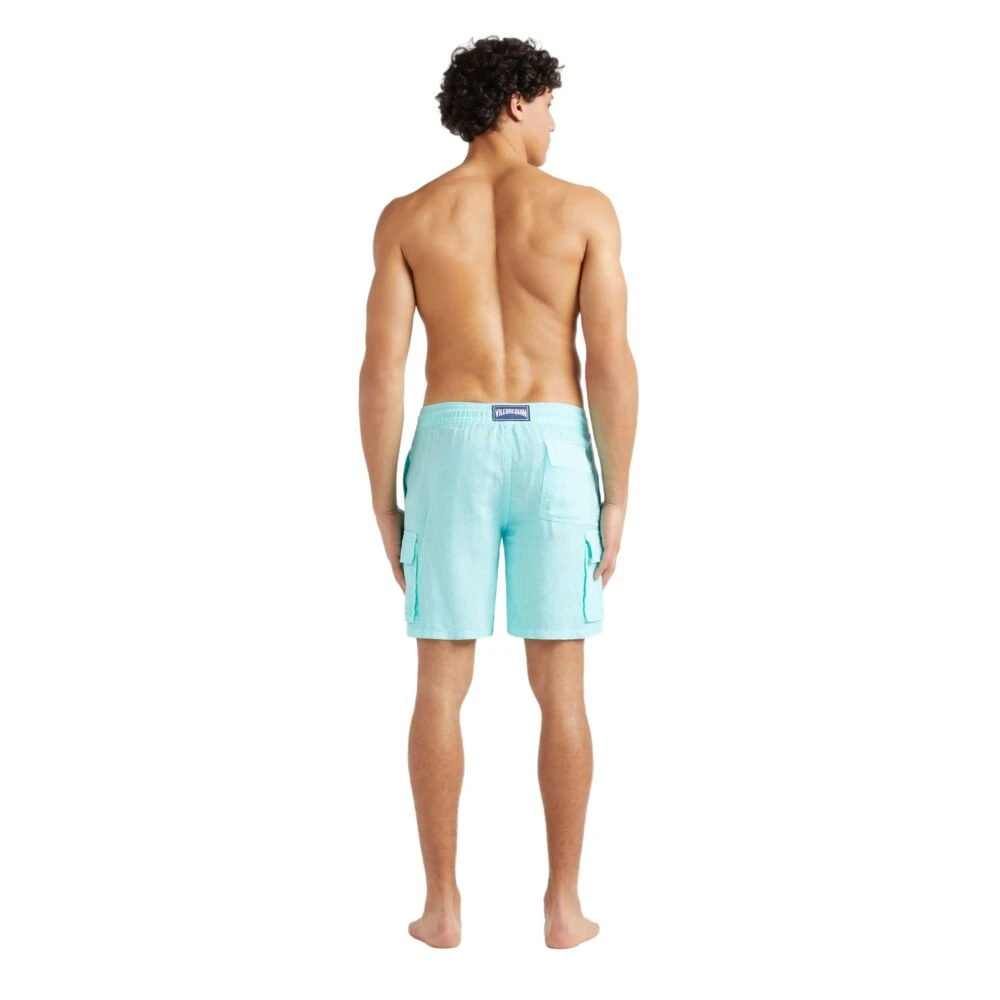 Vilebrequin Effen linnen bermuda shorts met cargozakken voor heren Blue Heren