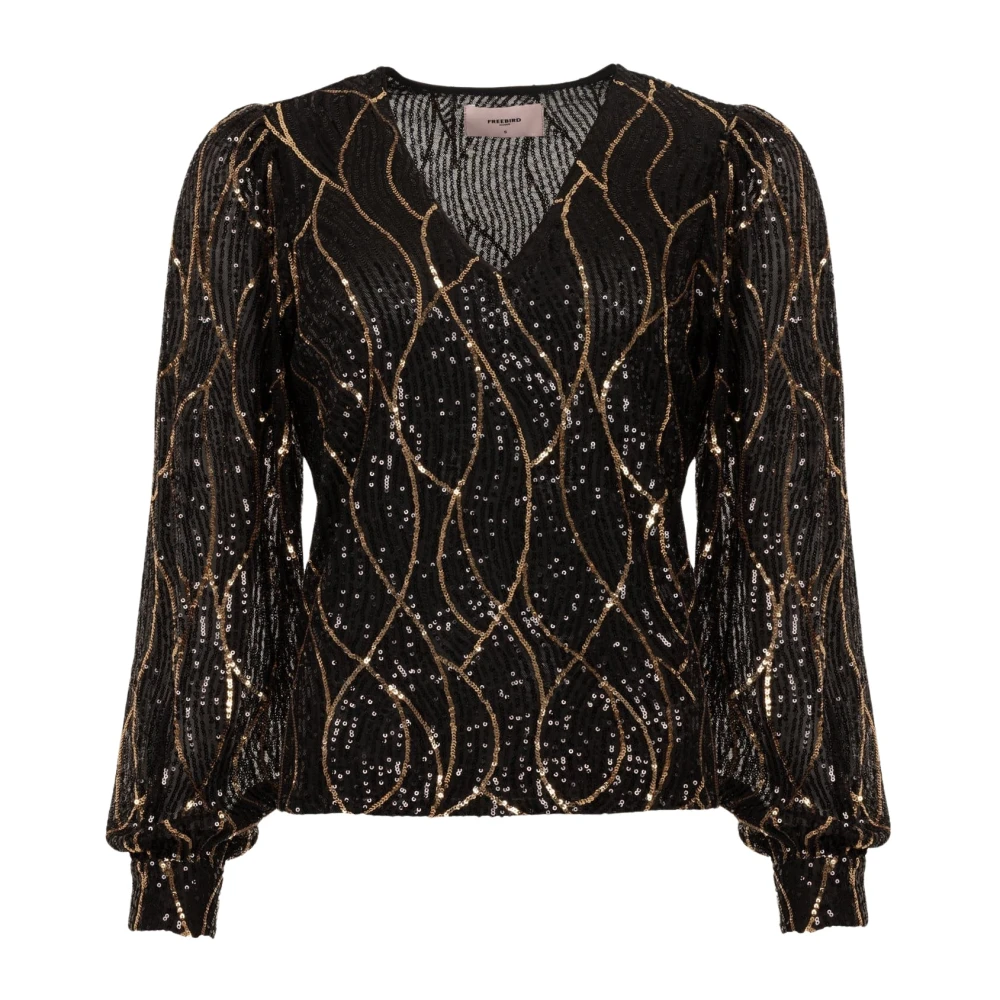 Freebird Sprankelende Pailletten Mesh Top Brown Dames