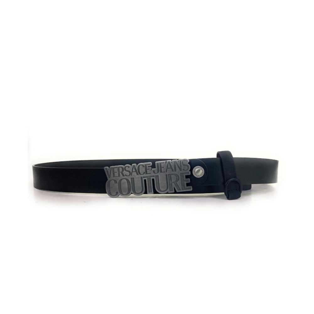 Versace Jeans Couture Zwarte leren riem met grijze metalen gesp Black Heren