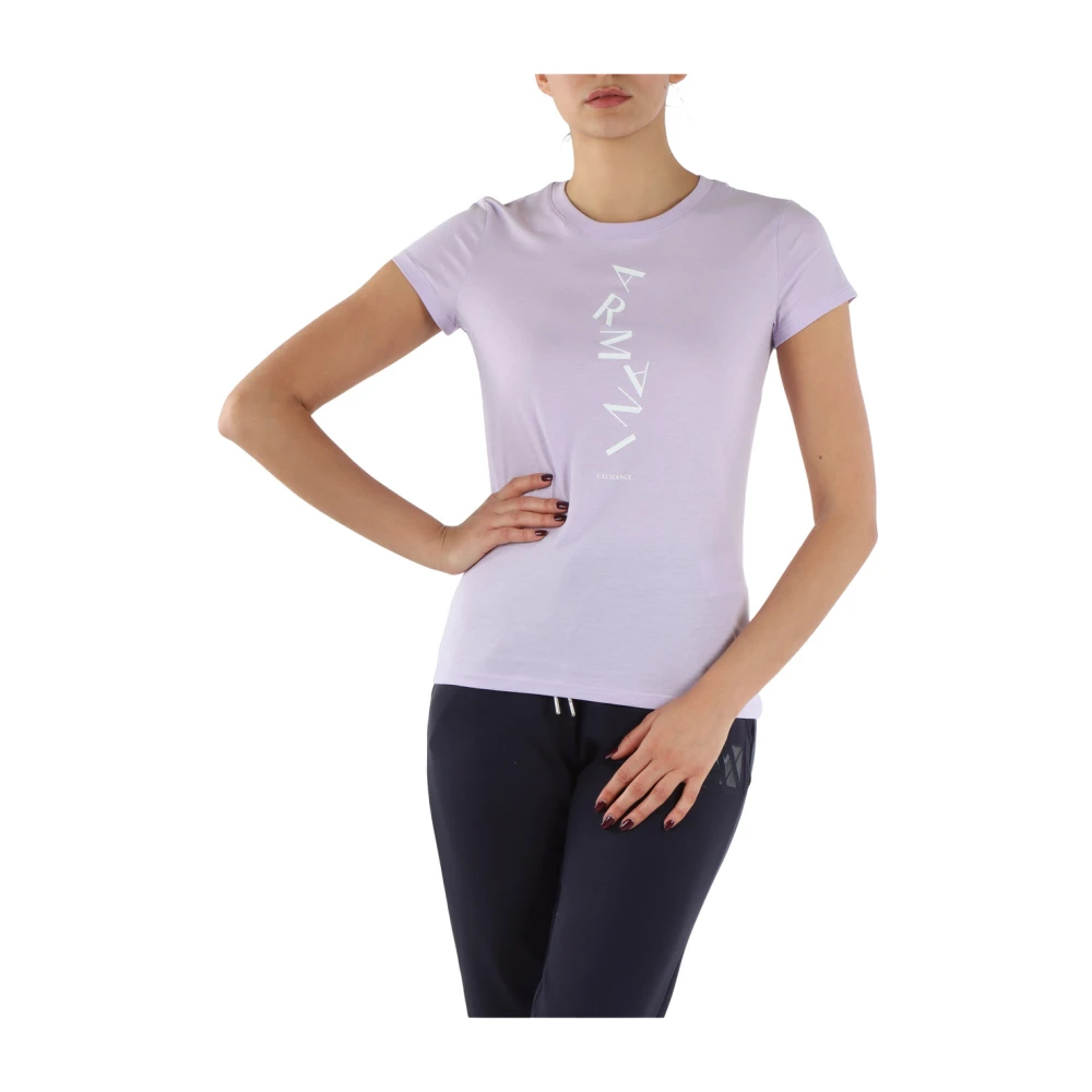Armani Exchange Slim Fit Katoenen T-Shirt met Voorlogo Purple Dames