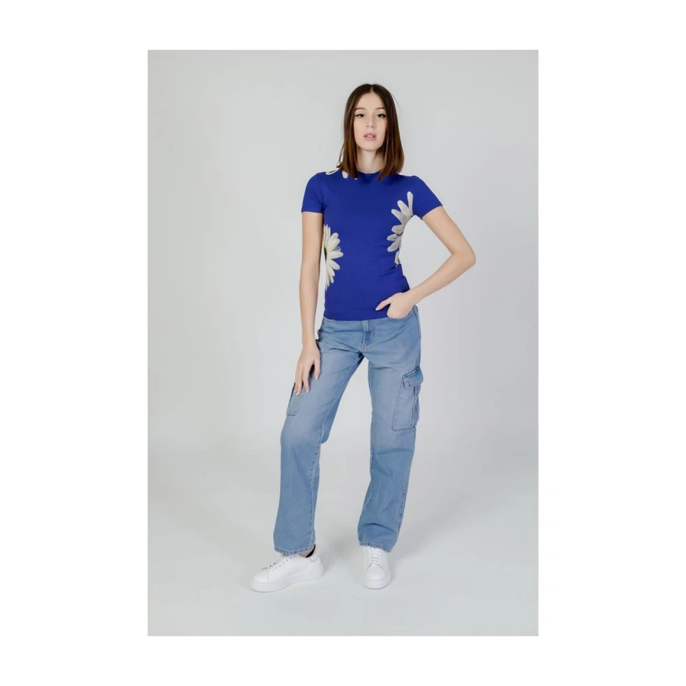 Desigual Blauwe Daisy Print Ribbed Top Blue Dames