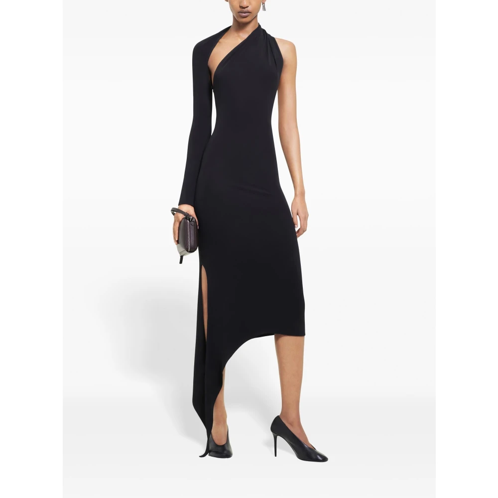 Courrèges Zwarte One Shoulder Asymmetrische Jurk Black Dames