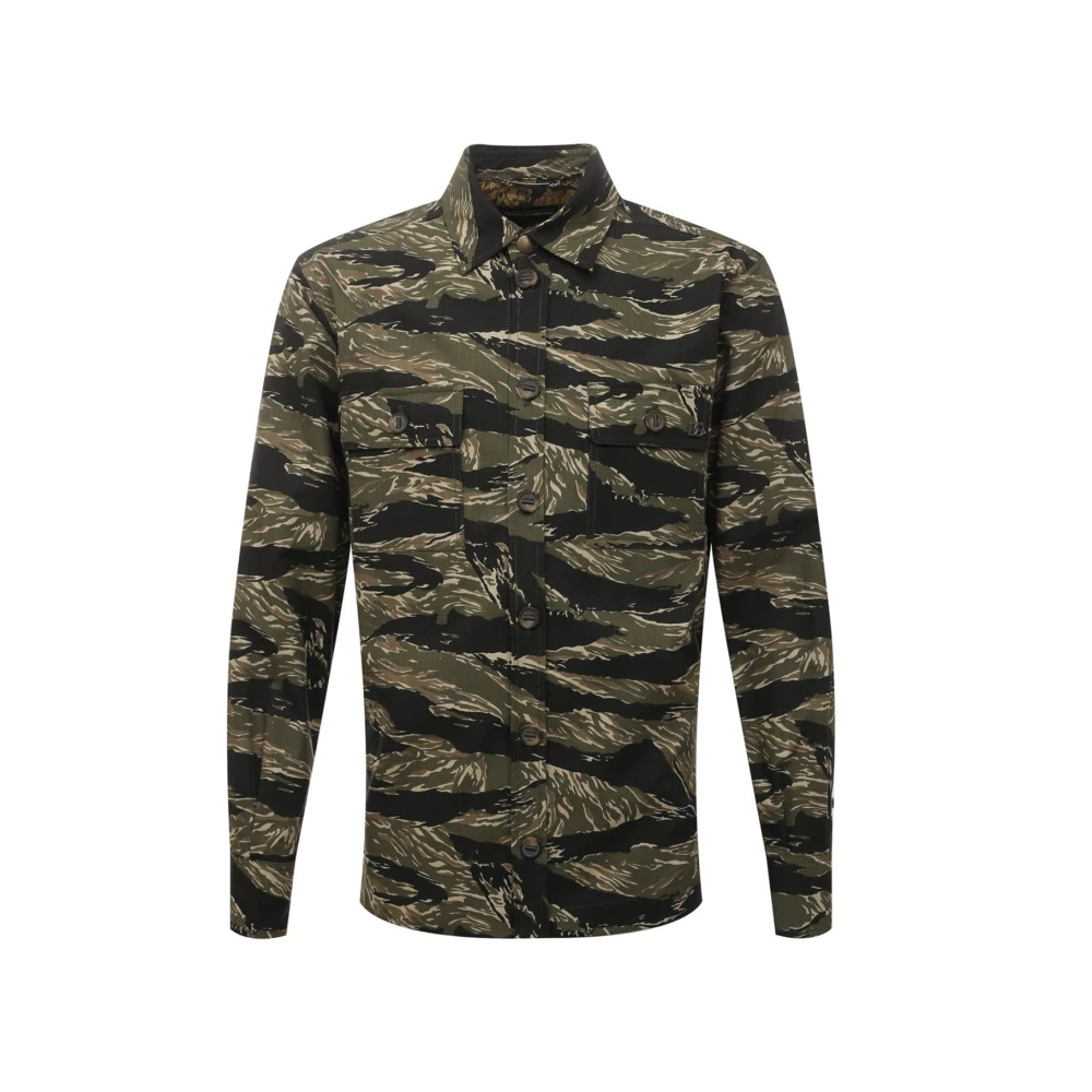 Dolce & Gabbana Men's Green Casual Shirts, Male,, Camouflage Shirt With Long Sleeves Medium