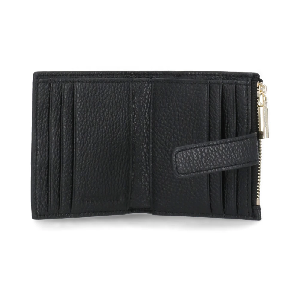 Coccinelle Zwarte Leren Portemonnee Vrouwen Knop Rits Black Dames