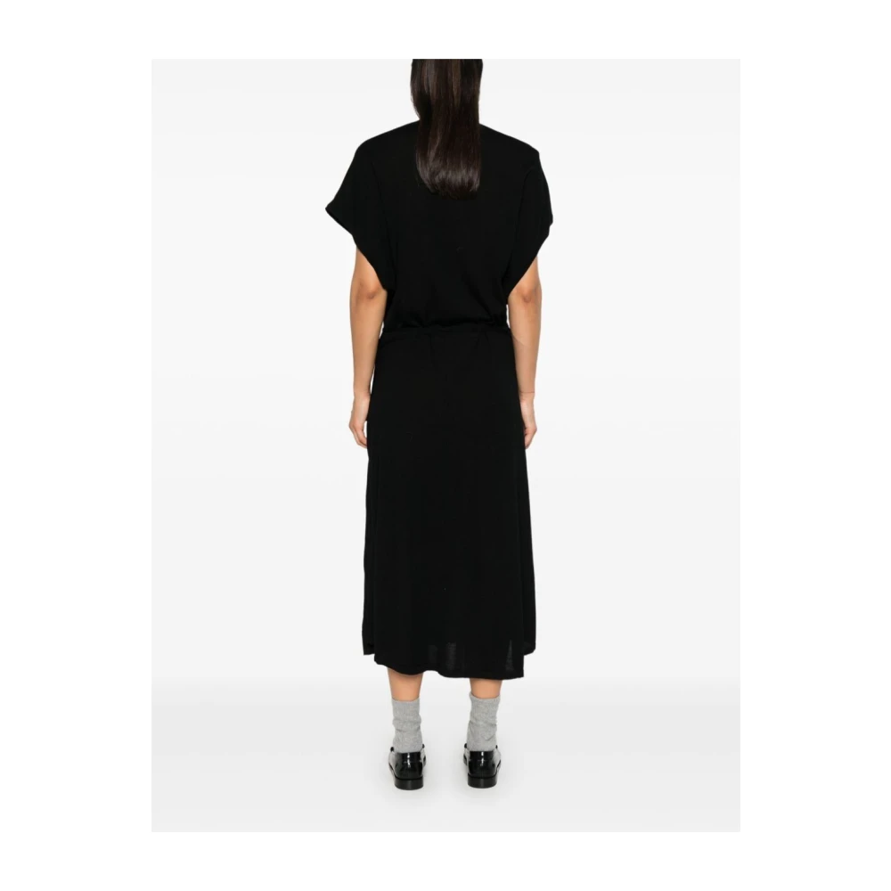 Alysi Zwarte Wol Wrap Midi Jurk Black Dames