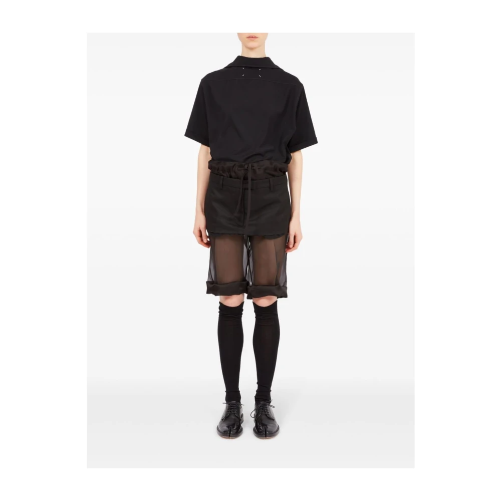 Maison Margiela Zwarte zijden organza shorts met gabardine minirok overlay Black Dames