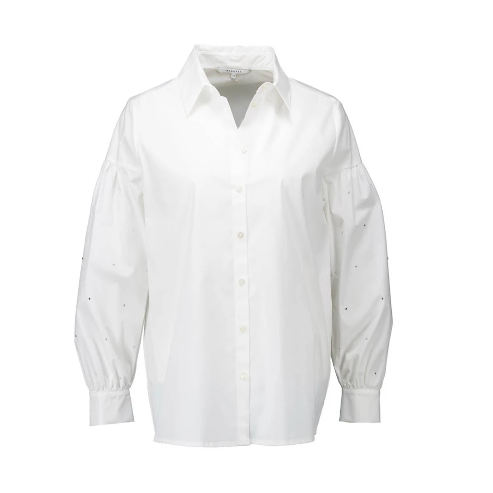 Xandres Tijdloze witte blouse met strass mouwen White Dames